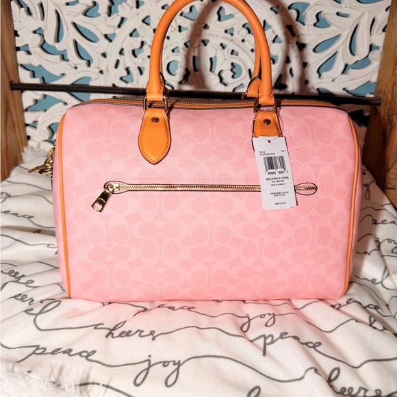 Coach Powder Pink & Tan ROWAN LRG satchel +Matching Corner Zip Wristlet Wallet - Picture 5 of 12